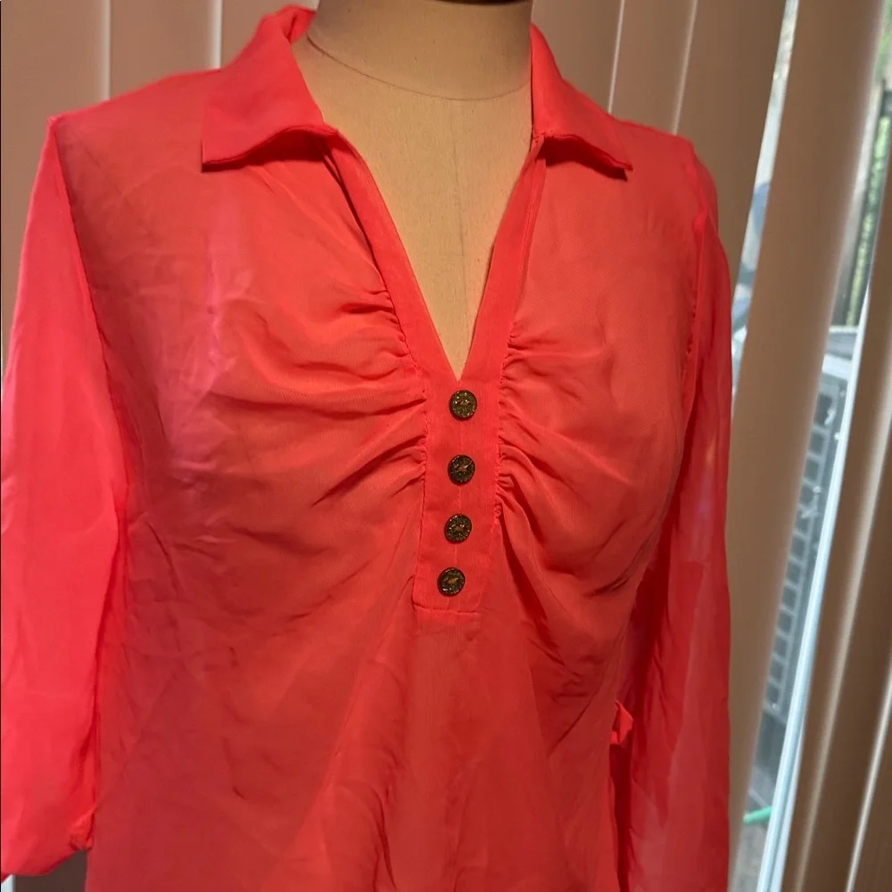 Vibrant Coral Button-Front Blouse size M
#135/3tt - Picture 3 of 11